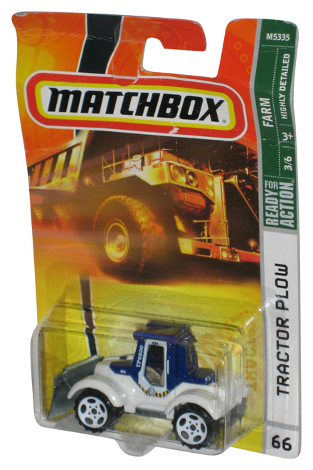 Matchbox Farm 3/6 (2007) White & Blue Tractor Plow #66 - (Damaged Card)