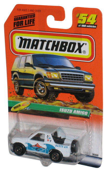 Matchbox Beach (1998) White Surf Shop Isuzu Amigo White Toy Truck 54/100 - (Dented Plastic)