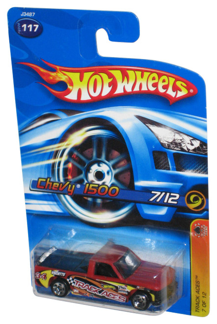 Hot Wheels Track Aces 7/12 (2006) Red Chevy 1500 Toy Truck #117