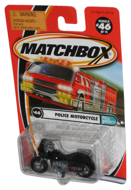 Matchbox Pull Over! (2000) Mattel Police Motorcycle Black Toy Bike #46/75