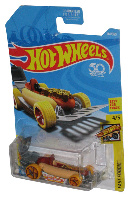 Hot Wheels 50th Fast Foodie 4/5 Street Wiener (2018) Hot Dog Toy Car 144/365 - (Dented Plastic)