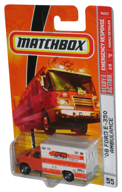 Matchbox Emergency Response 2/8 (2008) Orange & White '08 Ford E-350 Ambulance Toy #55