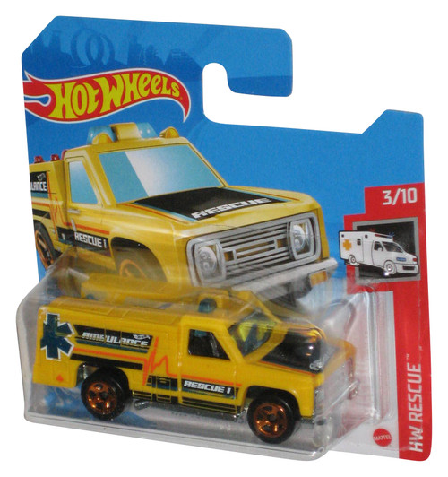 Hot Wheels HW Rescue (2018) Yellow Rapid Responder Ambulance Toy 3/10 - (Short Card)