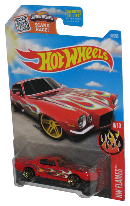 Hot Wheels HW Flames 8/10 (2015) Red '70 Camaro Toy Car 98/250 - (Sun & Clouds Card)