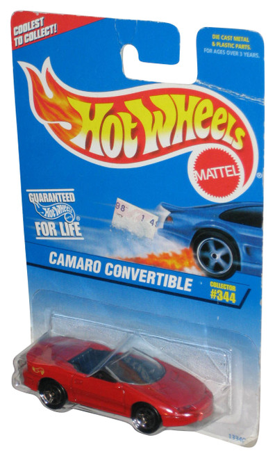 Hot Wheels Camaro Convertible (1996) Mattel Red Toy Car #344 - (Card Has Wear)