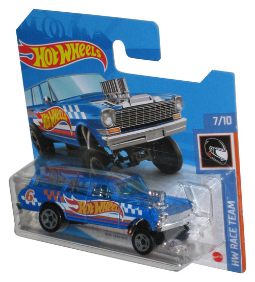 Hot Wheels HW Race Team (2018) Blue '64 Nova Wagon Gasser Toy Car 7/10 - (Short Card)