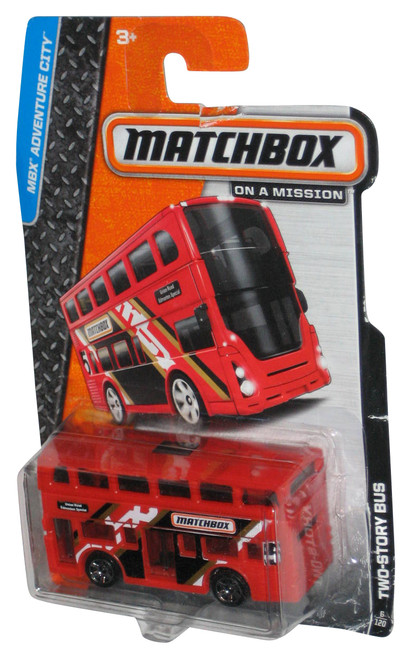 Matchbox MBX Adventure City (2013) Red Two-Story Bus Toy 6/120 - (Card Has Wear)
