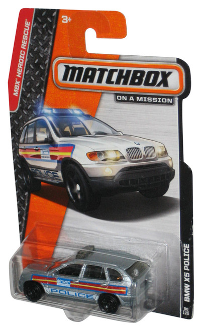 Matchbox MBX Heroic Rescue (2013) Silver BMW X5 Police Car Toy 90/120