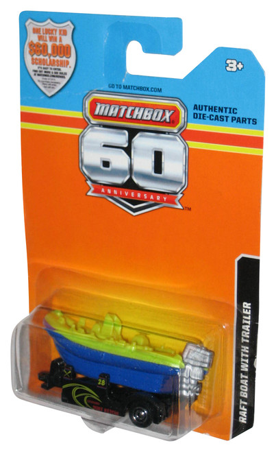 Matchbox 60th Green & Blue Raft Boat (2012) Mattel Toy With Trailer