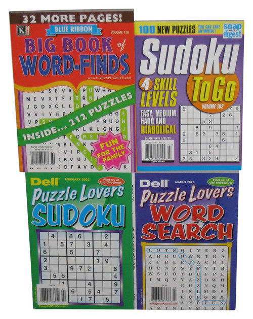 Lot of 4 Dell Kappa Sudoku Word-Finds & Search Crossword Puzzle Books