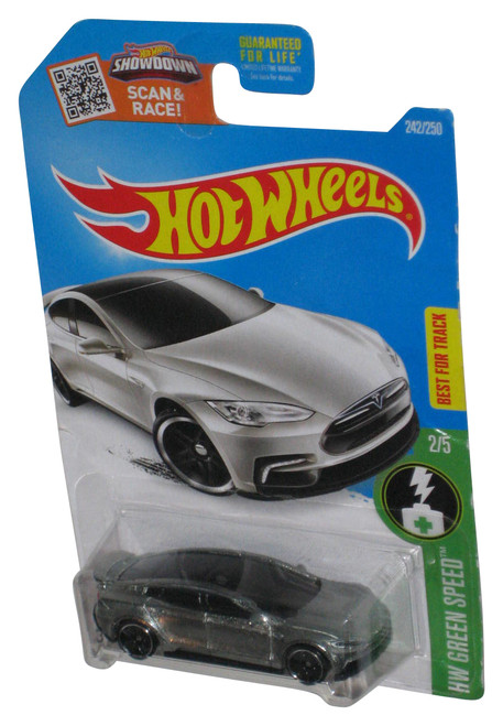 Hot Wheels HW Green Speed 2/5 (2015) Silver Gray Tesla Model S Car 242/250 - (Minor Wear)