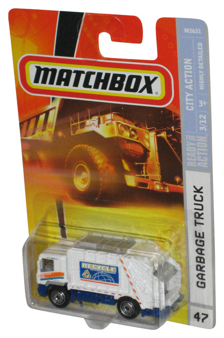 Matchbox City Action 3/12 (2007) White Garbage Truck Toy #47