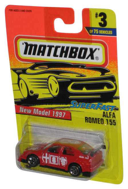 Matchbox Superfast New Model 1997 Red Alfa Romeo 155 Toy Car #3/75 - (Dented Plastic)