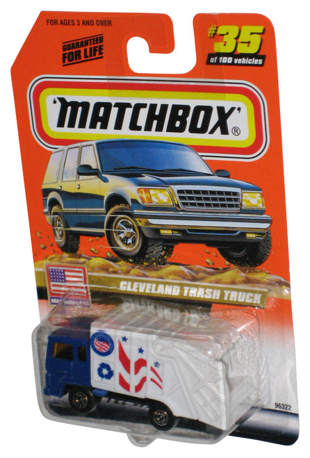 Matchbox USA (1999) White & Blue Cleveland Trash Truck Toy #35/100