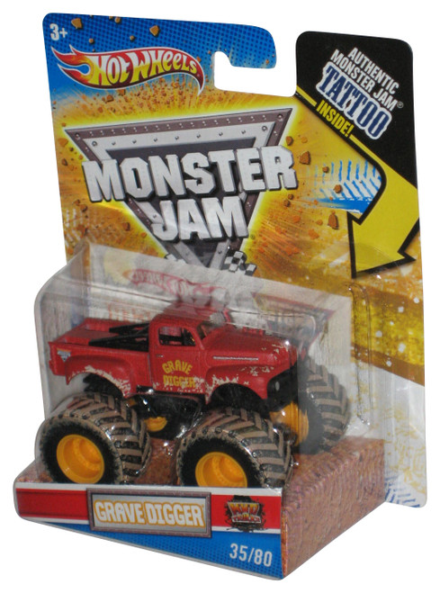 Hot Wheels Monster Jam (2010) Mud Trucks Red Grave Digger Toy 35/80 w/ Tattoo