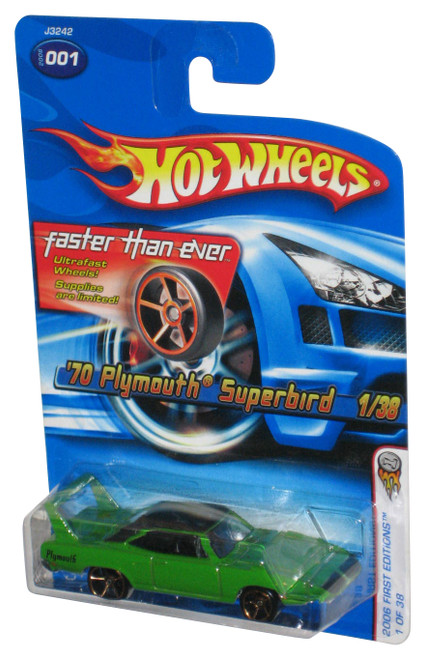 Hot Wheels 2006 First Editions 1/38 (2006) Green '70 Plymouth Superbird Car #001 - (Faster Than Ever Card)