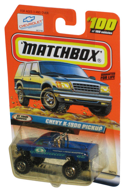 Matchbox At Your Service (1998) Blue Chevy K-1500 Pickup Toy Truck #100/100