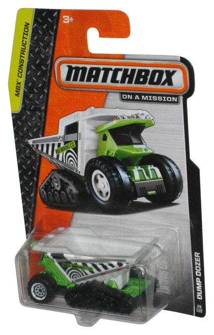 Matchbox MBX Construction (2013) Green & White Dump Dozer Toy Truck - (Cracked Plastic)