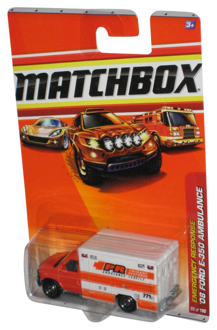 Matchbox Emergency Response (2009) Orange & White '08 Ford E-350 Ambulance Toy 55/100