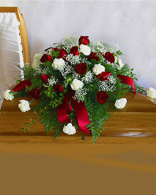 Red and White Casket Spray-FNRW-01 