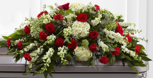 Red and White Casket Spray-FNRW-03