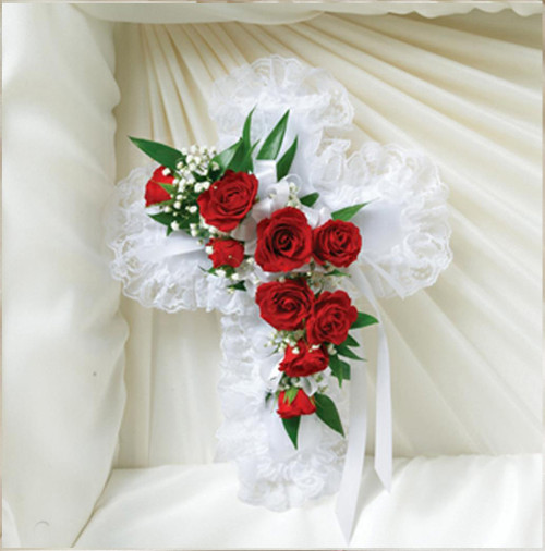 Red and White Satin Cross Pillow-FNSCP-01 