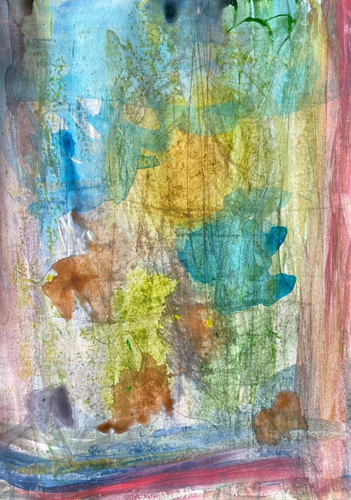 original abstract painting with multiple soft colors and turquoise with random lines