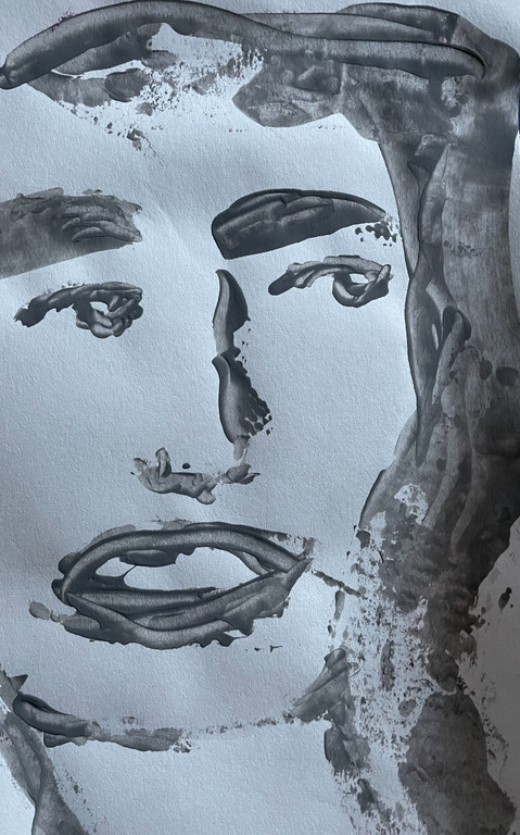 original abstract painting of face in gray