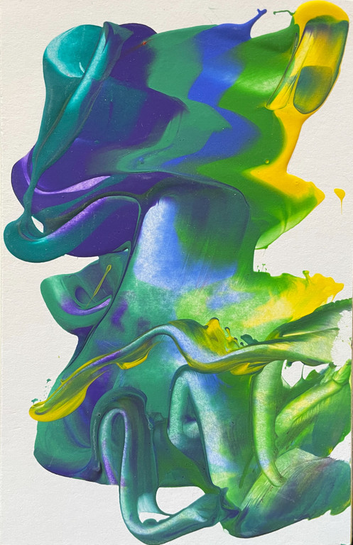 original abstract art with bright blue, green, yellow, and purple swirls