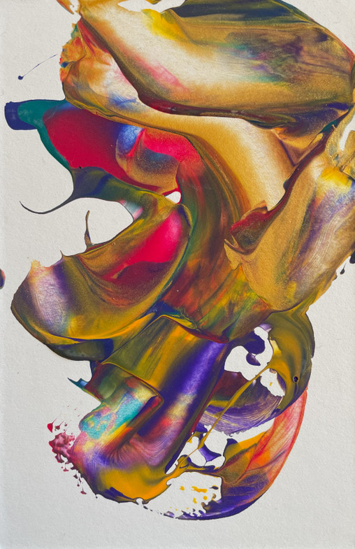 original abstract art with red, ochre, purple, green and more, swirled dramatically