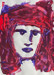 original abstract painting of a face with a lot of hair in vivid pinks, purples, red