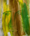original abstract painting of a face behind swaths of yellow, brown, and green
