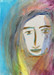abstract pensive face of a woman with turquoise, mauve, yellow, and purple