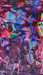 original abstract painting with multiple shades of purples, reds, blues, mauve, with some yellow and green, with waving lines