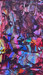 original abstract painting with multiple shades of purples, reds, blues, mauve, with some yellow and green, with waving lines