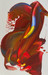 original abstract painting with deep reds and brown with blue and yellow accents in swirls and droplets