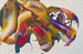 original abstract art with red, ochre, purple, green and more, swirled dramatically