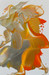 original abstract painting with swirls of orange, deep yellow, gold, silver, and ochre
