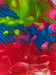 original abstract painting with vivid red, blue, and green, and a little bright pink, with rivulets resulting from a fold-over process.