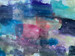 original watercolor painting with soft shades of blues, dark pink, turquoise, purple, a little orange and pale green in squarish shapes blending into each other