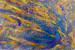 original abstract painting with blue, purple, orange, and yellow swirls and lines overlapping each other