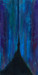 abstract painting with deep blues, green, purple, and black, with a small figure possibly walking away or toward the viewer.