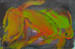 original abstract art with vivid green and red swirls on black background