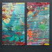 original abstract paintings mounted on black card stock, with teals, metallics, pink, green, orange, purple, blue, white, and other colors, swirls and textures,  with whimsical feel