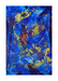 original abstract painting with blues, purple,s burgundy, dark yellow, set up as a card with 1/2” white borders