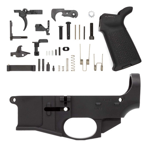 Premium 80% Lower Fire/Safe Marked Billet w/ Mil-Spec AR15 Lower Parts Kit and Magpul MOE® Grip 1