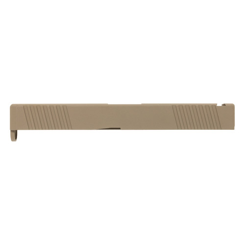 Complete G17 Compatible Slide w/ Front & Rear Serrations - FDE w/ Stainless, Black, Threaded or Non-Threaded Barrel Complete G17 Compatible Slide w/ Front & Rear Serrations - FDE w/ Stainless, Black, Threaded or Non-Threaded Barrel