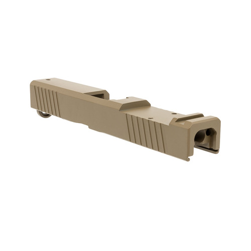 Glock® 19 Compatible Slide w/ RMR Optic Cut & Front/Rear Serrations - FDE Glock® 19 Compatible Slide w/ RMR Optic Cut & Front/Rear Serrations - FDE