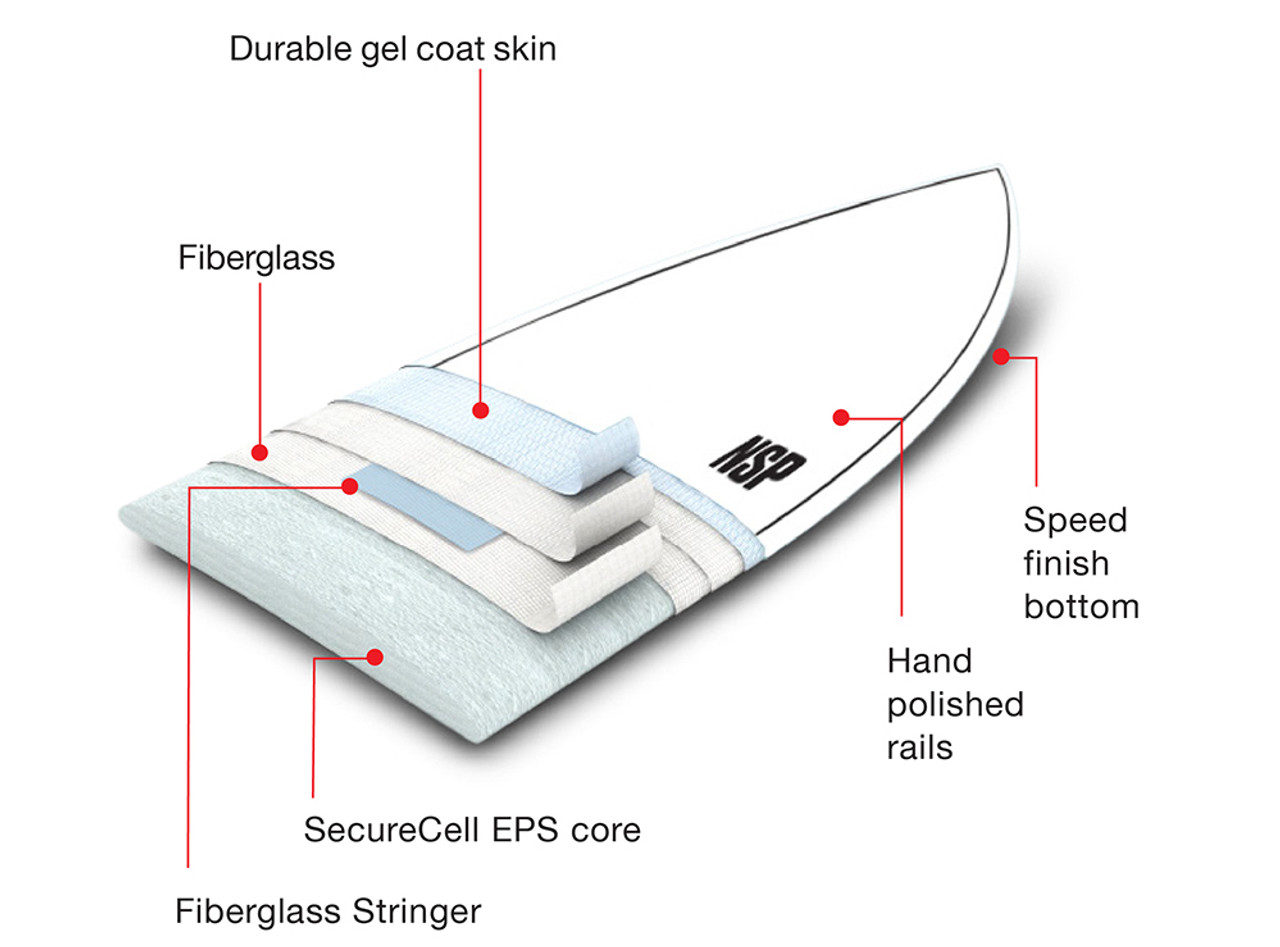 NSP Elements Tinder-D8 Surfboard - White - 6'0