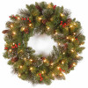 National Tree Co, 20" Crestwood Spruce Wreath w/ Silver Bristle, Cones, Red Berr